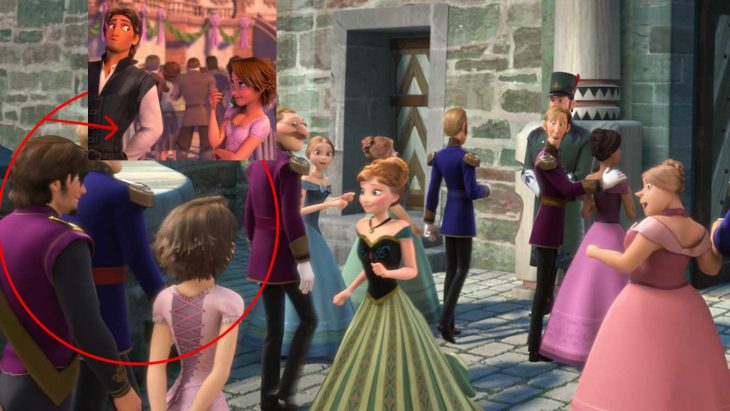 Rapunzel y Flynn d Enredados en escena de Frozen