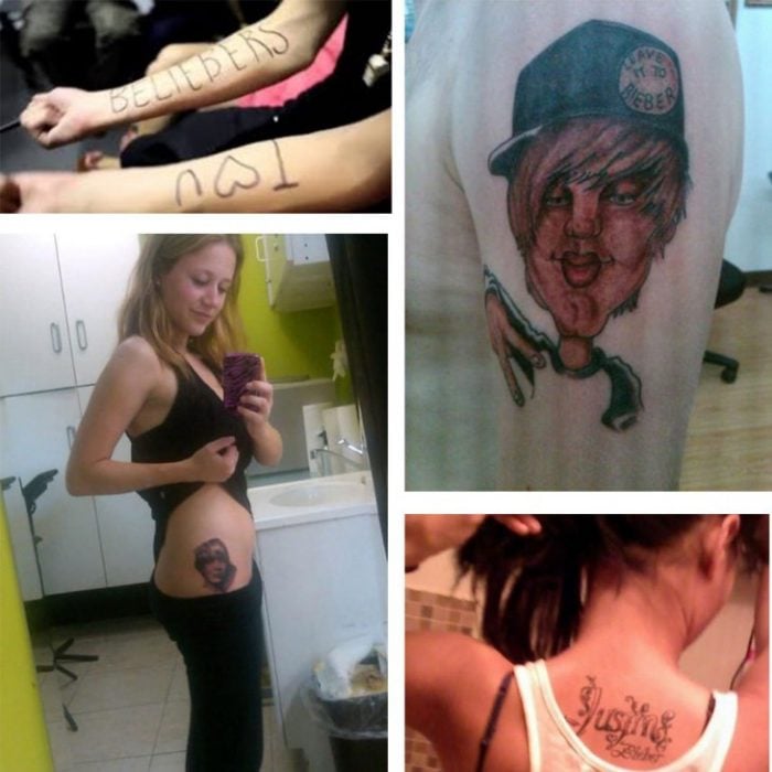 collage de fans de justin bieber con tatuajes de el