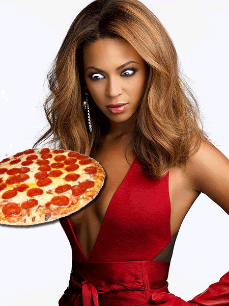 gif chica sigue pizza con la mirada
