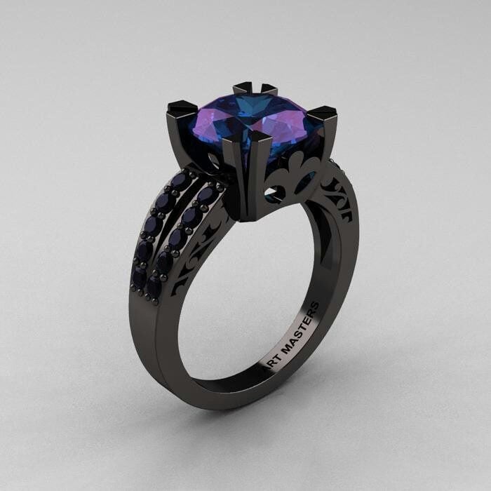 anillo de compromiso negro piedra morada