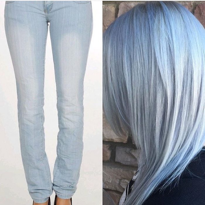 Comparación de cabello azul con un pantalón de mezclilla 