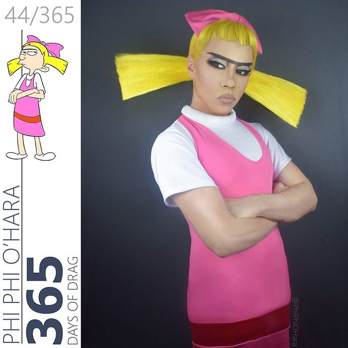 Drag Queen vestida como Helga Pataki de hey arnold