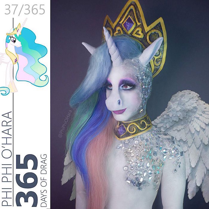 Drag Queen vestida como la princesa celestia de my little pony