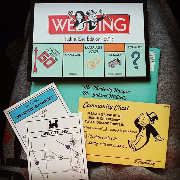Invitación de boda en forma de juego de monopoly