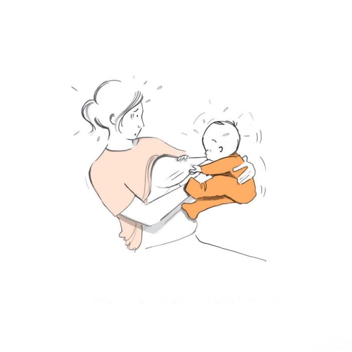 Ilustración cuando el bebé se queda dormido comiendo 