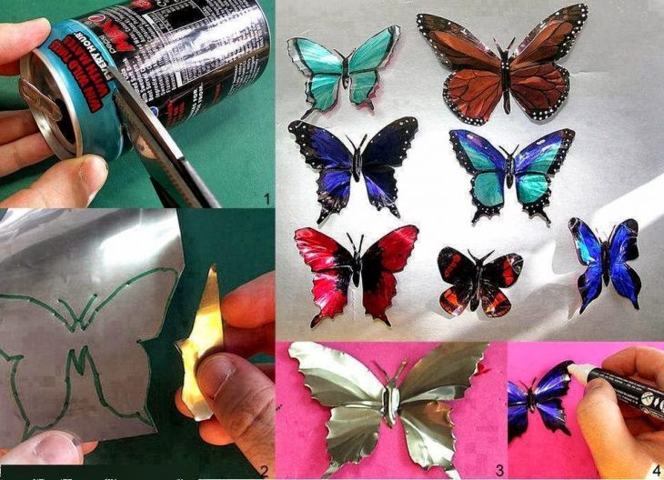 decoracion mariposas con latas de refresco y sharpie 