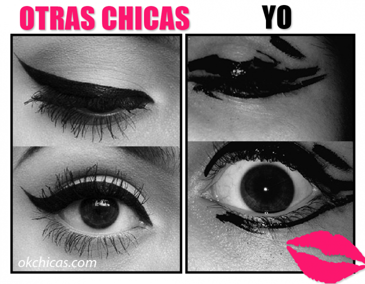  expectativa vs realidad mujeres pintandose los ojos