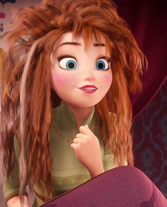 Ana de la película frozen con el pelo enmarañado 