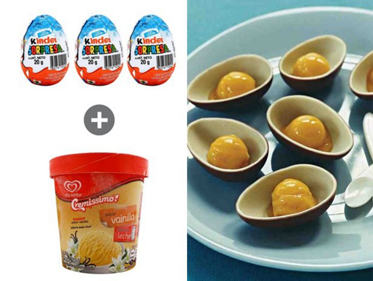 Huevos kinder rellenos de helado de vainilla 