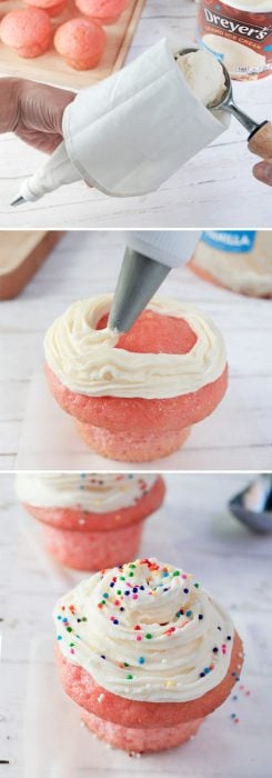 Decoración de cupcakes con helado de vainilla