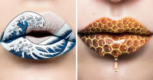 artista crea diseños en labios