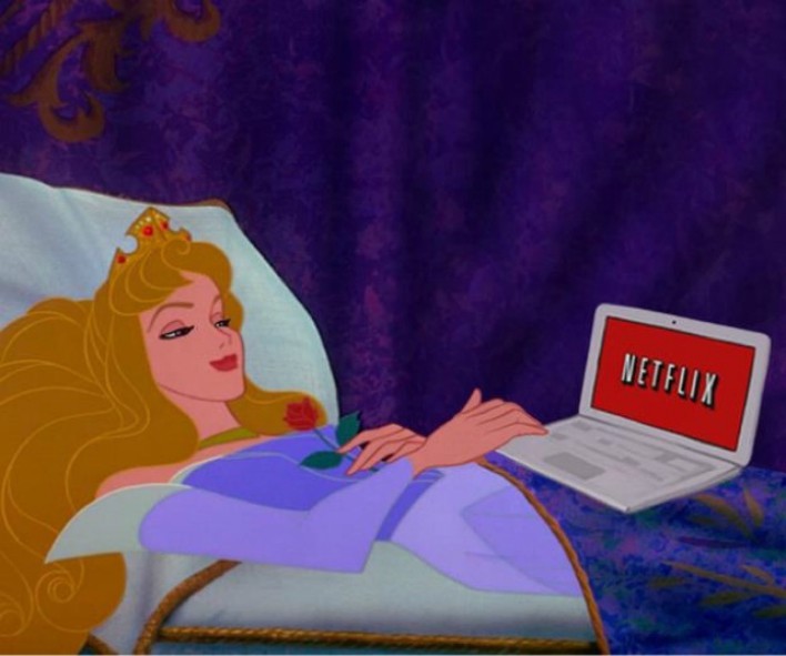 caricatura princesa acostada viendo netflix 