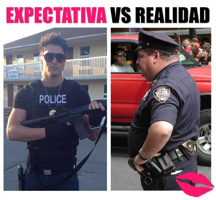 expectativa vs realidad hombre policia guapo y uno feo
