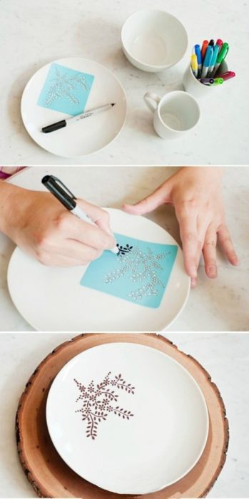 idea para decorar platos de ceramica con sharpie 