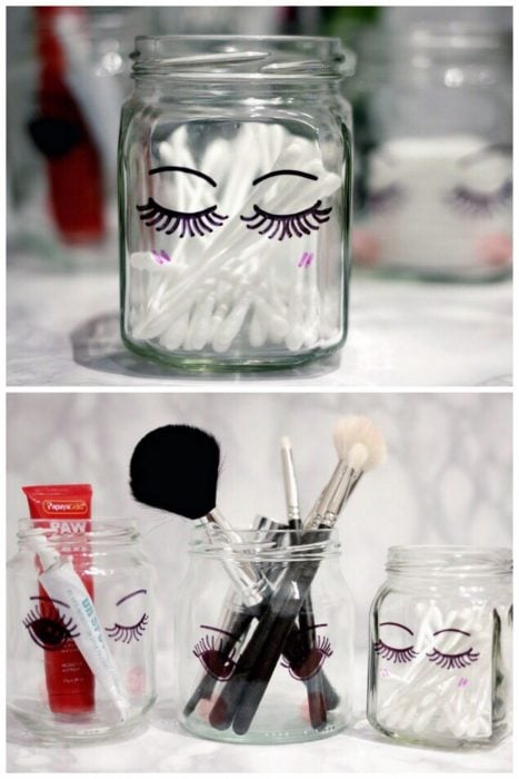 como decorar frascos para maquillaje 