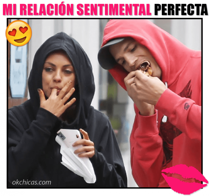 meme okchicas pareja comiendo en la calle 