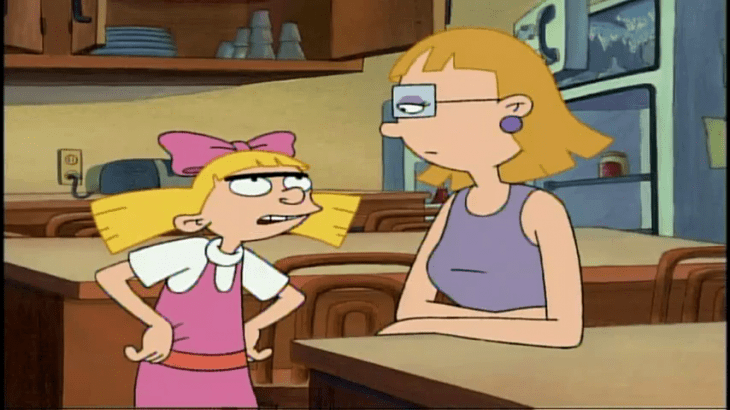 Escena de la caricatura Hey Arnold. Helga platicando con su madre 