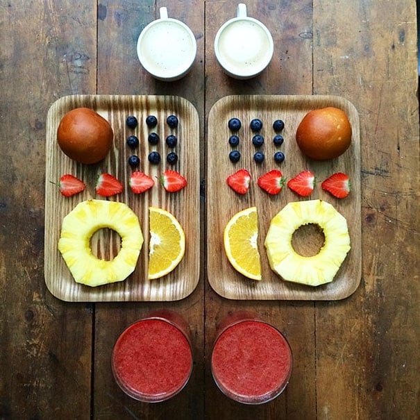 platos con fruta simétricos