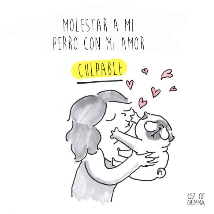 ilustracion de perro pug y su dueña con amor 