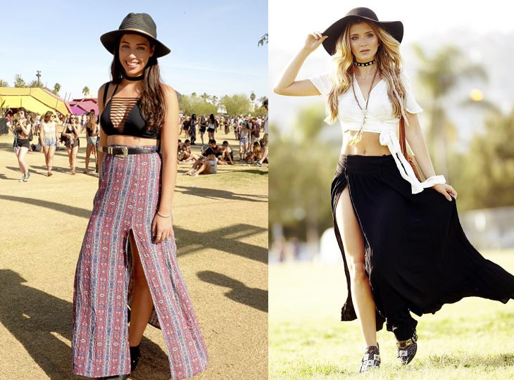 Chicas en el festival de coachella usando una falda con abertura hasta el muslo 