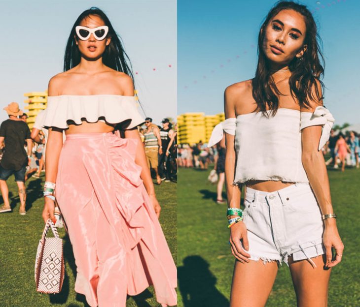 Chicas en el festival de coachella usando blusas con los hombros al descubierto