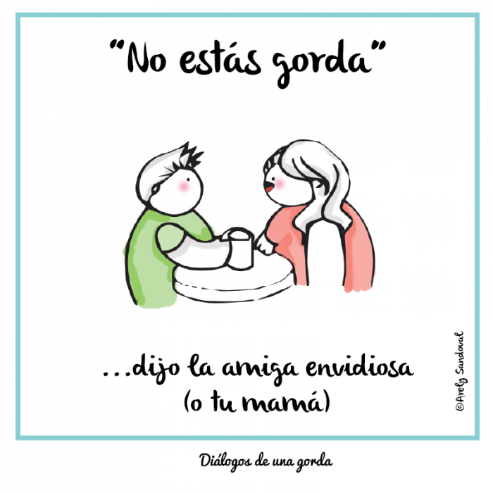 Ilustraciones de una chica gordita conversando con un chico 