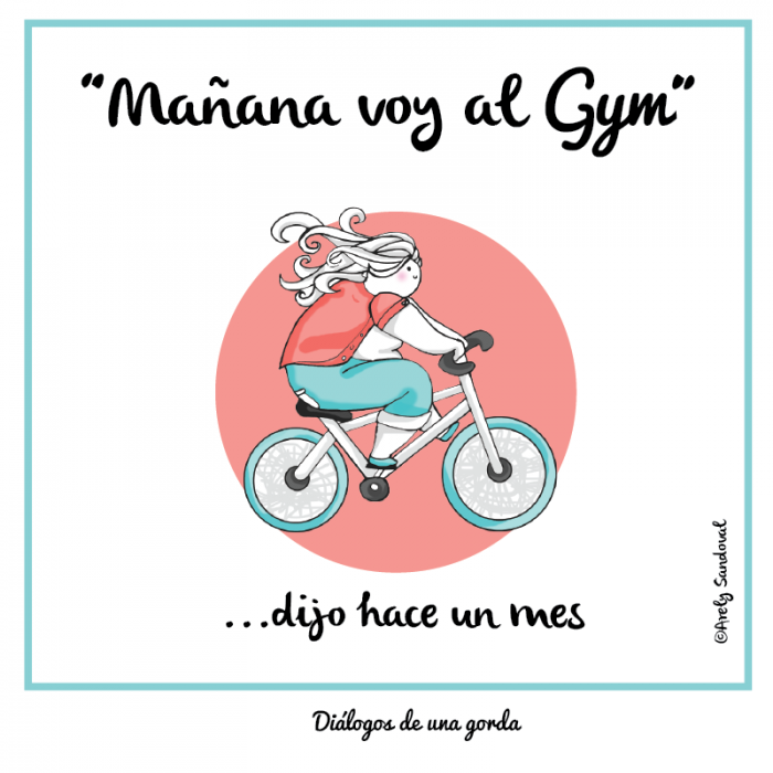 Ilustraciones de una chica gordita en bicicleta