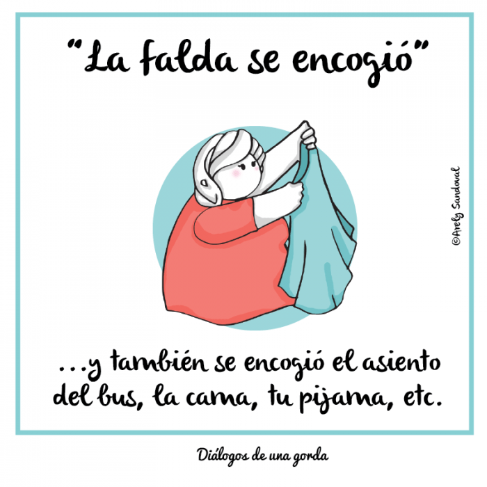 Ilustraciones de una chica gordita eligiendo su ropa 