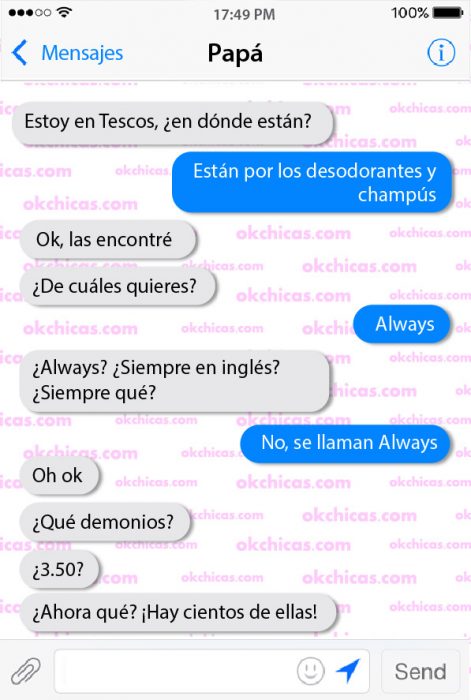 Conversación entre un padre y su hija sobre como comprar toallas sanitarias 