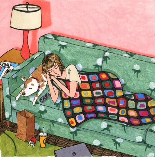 Ilustraciones Sally Nixon chica recostada en el sofá 