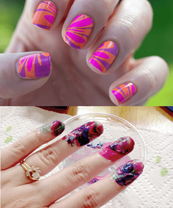 uñas de diseños y mano con uñas manchadas fail 