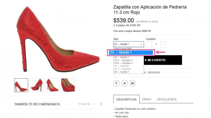 captura compra de zapatos en línea 