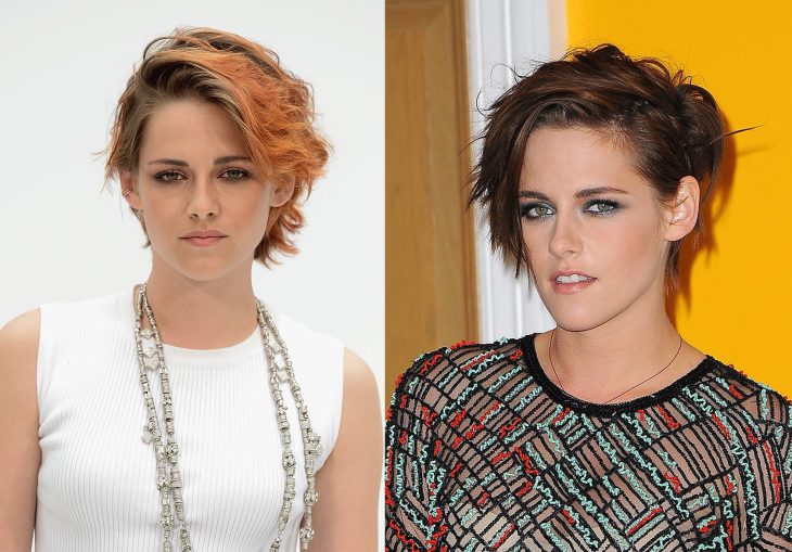 Kristen Stwart con el cabello naranja y después castaño 