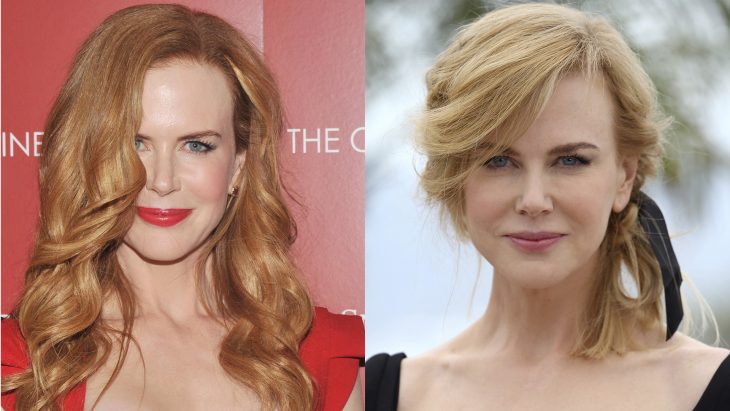 Nikole Kidman con el cabello rubio y después castaño 