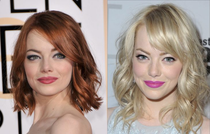 Emma Stone con el cabello rubio y después rojo 