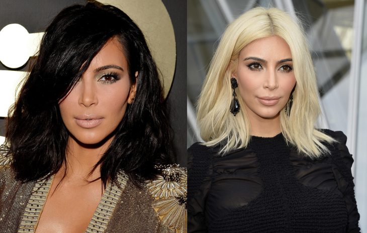 Kim Kardashian con el cabello rubio y después negro