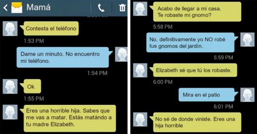 Le hace las bromas más pesadas a su mamá vía mensajes. No sé si es la peor hija o la más graciosa