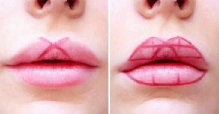 Empezó a dibujar formas geométricas en sus labios…¡El resultado es impresionante!