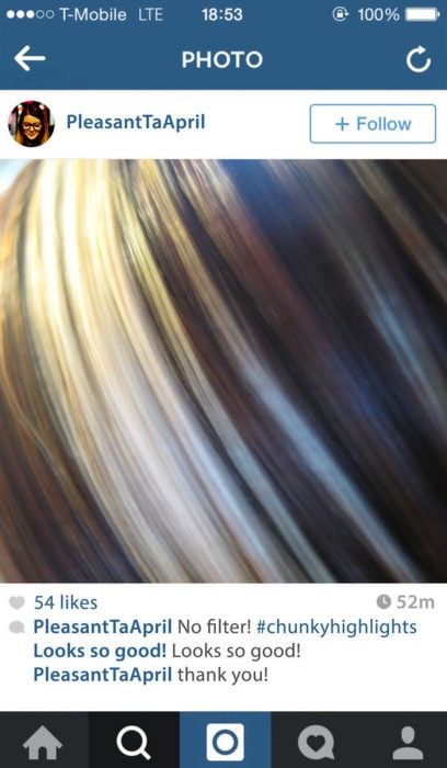 fotografìa en instagram cabello con mechas rubias 