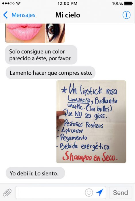 conversacion por chat de pareja y foto de lista de articulos