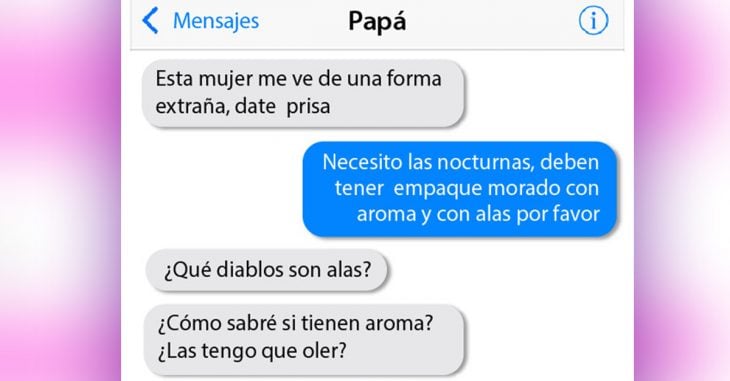 Conversación de de chica con su padre, el cual le está comprando toallas sanitarias