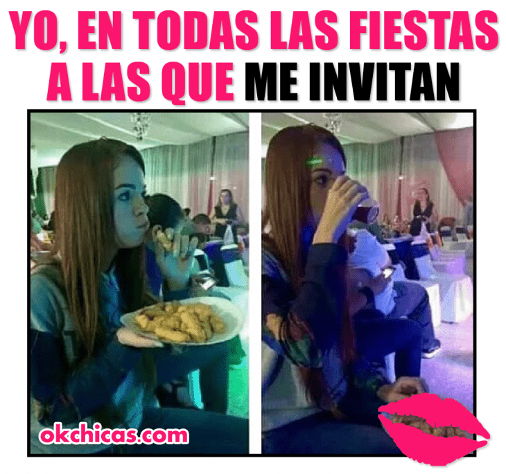 meme ok chicas mujer sentada comiendo y tomando refresco