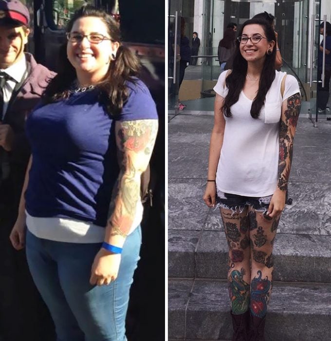 mujer antes y después de bajar de peso