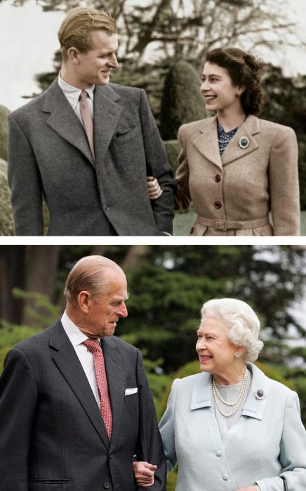 reina Isabel y Rey Felipe de jóvenes y viejos