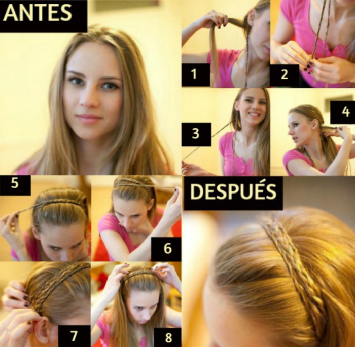 tutorial peinados mujer rubia diadema de trenza 