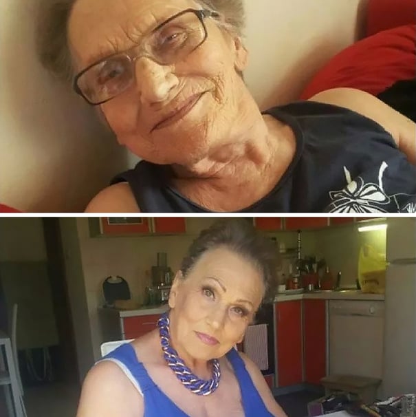 Abuela de 80 años antes y después de ser maquillada
