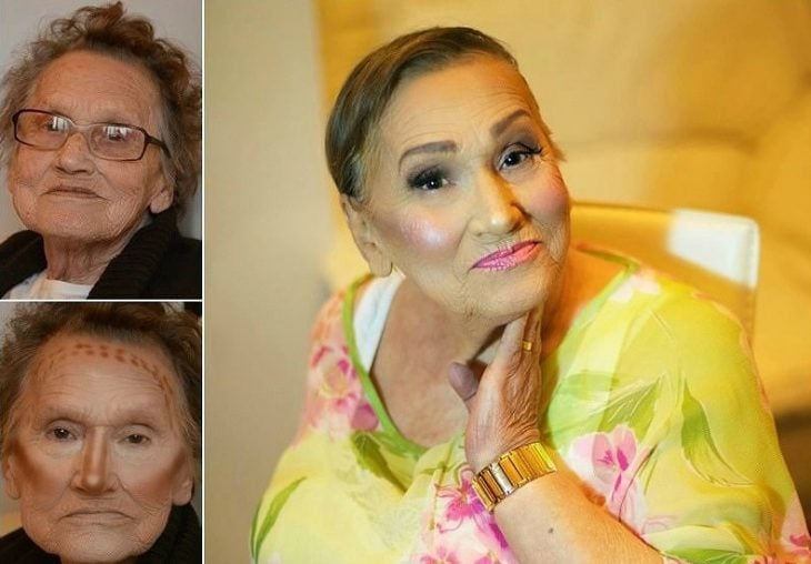 Abuela de 80 años antes y después de ser maquillada 