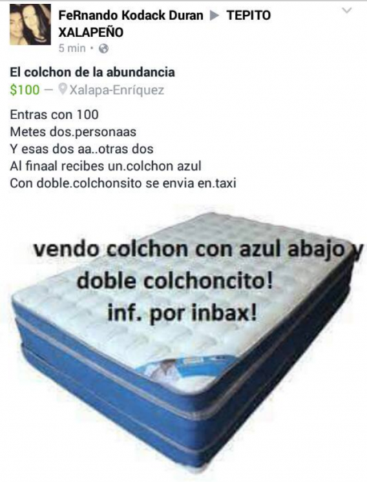 colchón que fue robado en xalapa circulando por Facebook 