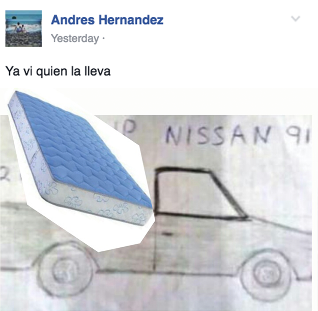 meme del colchón que fue robado en xalapa circulando por Facebook 