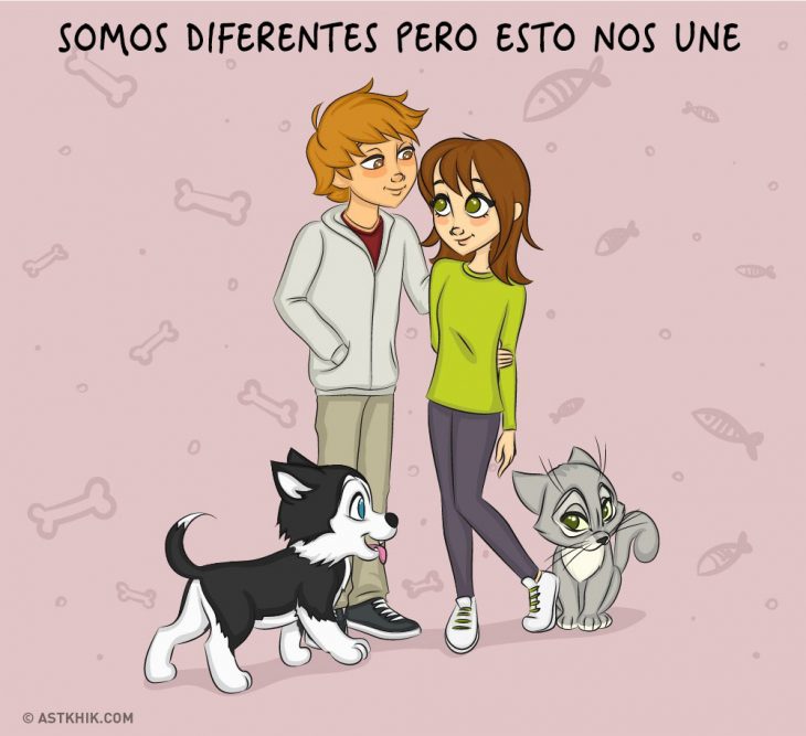 Comic que muestra las diferencias de vivir con un perro y con un gato
